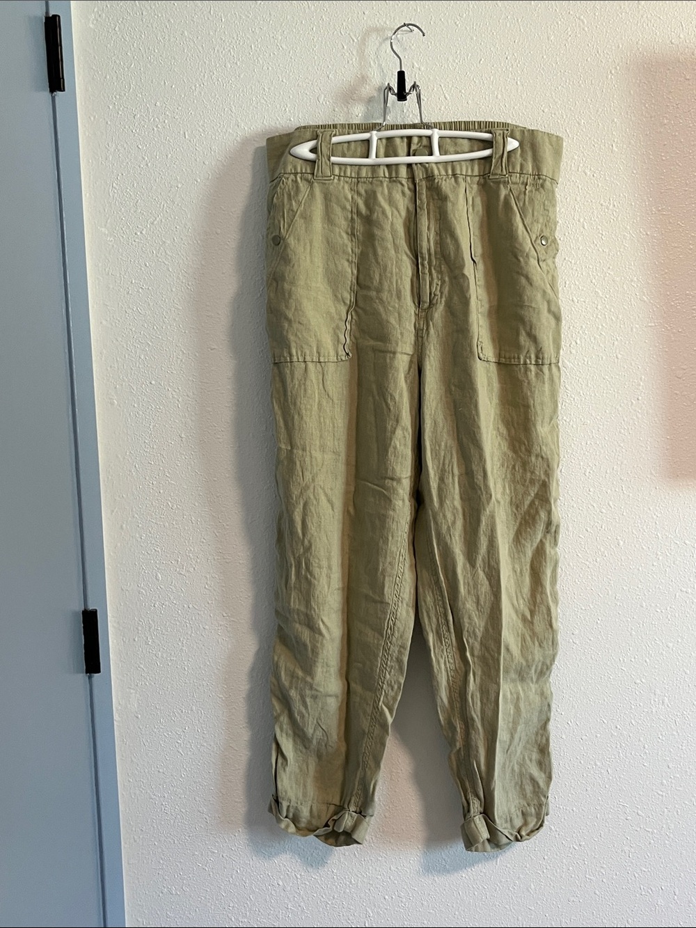 Tahari Olive Linen Elastic Waist Pants SizeXL *minor discoloration noted in pics